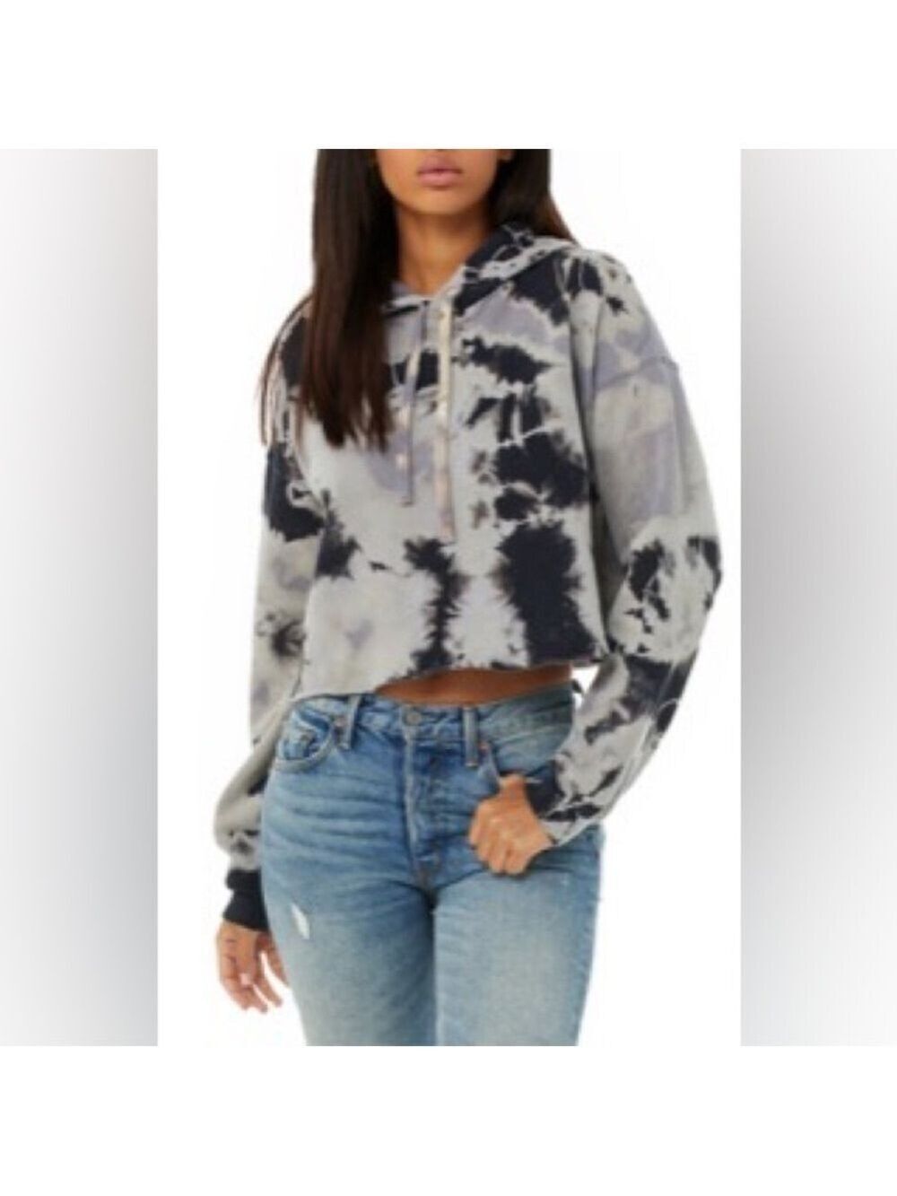 BELLA+CANVAS Airlume Cotton Blend Crop Tie Dye Hoodie